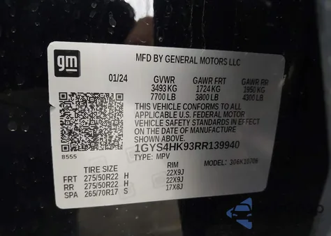 2024 Cadillac Escalade V из США, поврежденный, VIN 1GYS4HK93RR139940